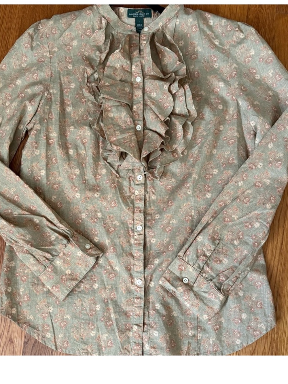 Ralph Lauren Vintage Floral Ruffle Front Button-Up Blouse Top
